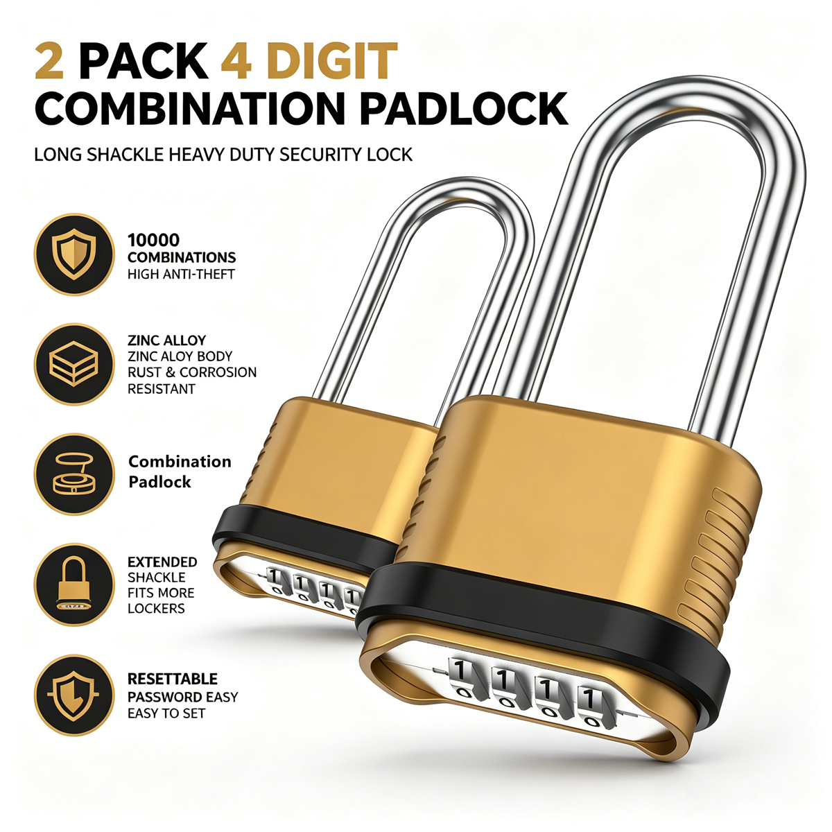 2/8Pcs Combination Lock 4-Digi - U Lock Heavy Duty recension och pris