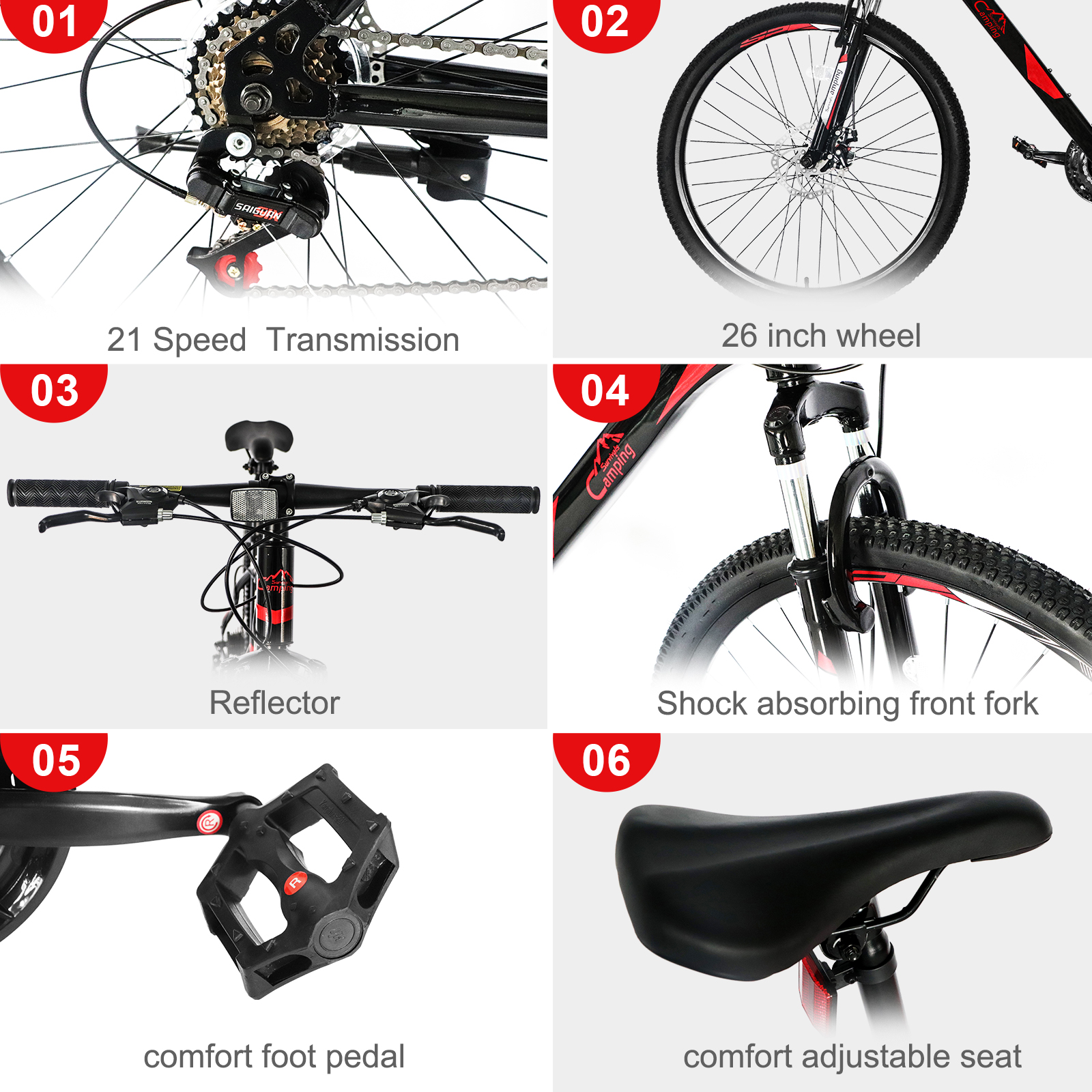 21 Speed Red Black Mountain Bi - Cycling Commute Speed recension och pris